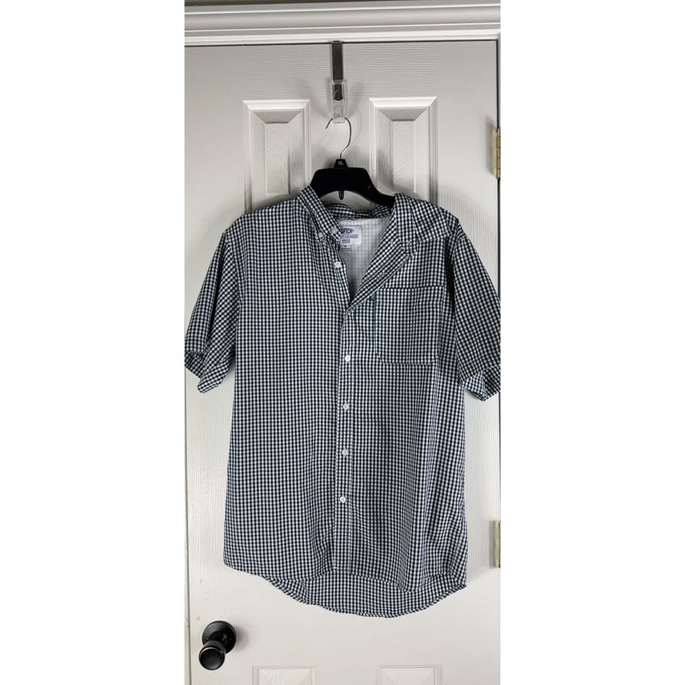 Aftco Mens Navy White Gingham Button Front Shirt Size M